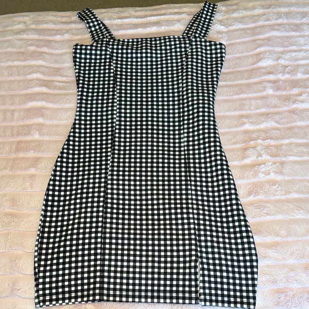 Divided Black & White Gingham Square-Neck Mini Dress